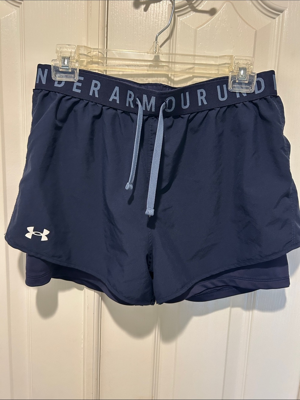Under Armour Navy Layered Girls' Athletic Shorts with Drawcord